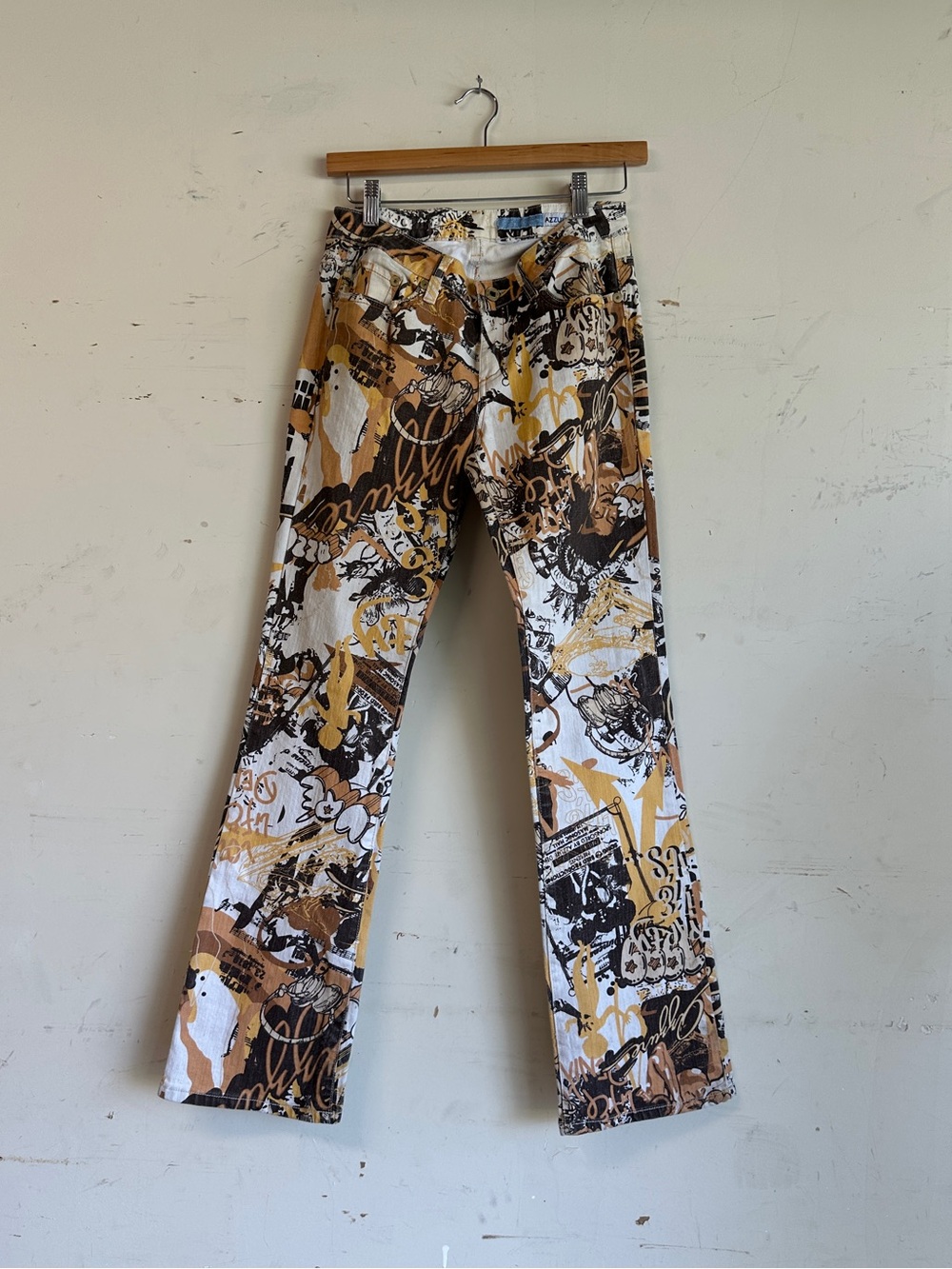 Y2K low rise printed bootcut pants euro azzure